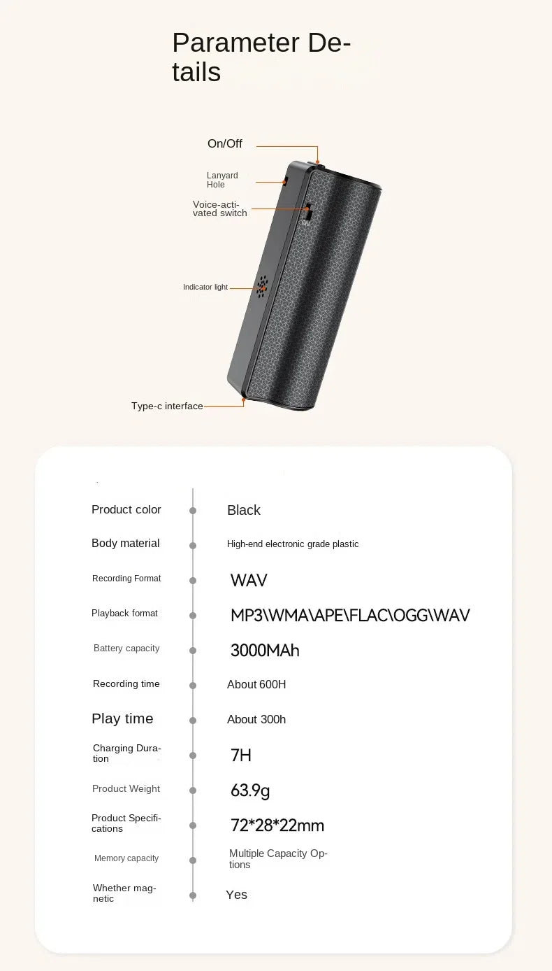 600-Hour Activated Voice Recorder – Espia USB Flash Magnet Dictaphone with Noise Reduction, 4GB-128GB MP3 Audio Player
