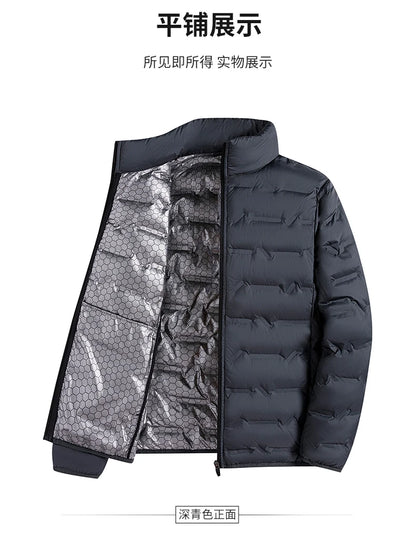 Graphene Self-Heating Down Jacket for Men – Solid Windproof, Pleated Stand Collar, Warm Winter Outerwear
