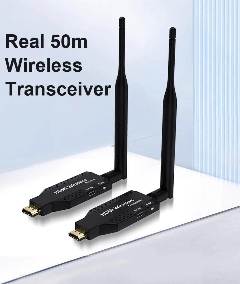 50m Wireless HDMI Extender – 1-to-2/3/4 Video Transmitter & Receiver for TV, Camera, Laptop, PC to Monitor or Projector