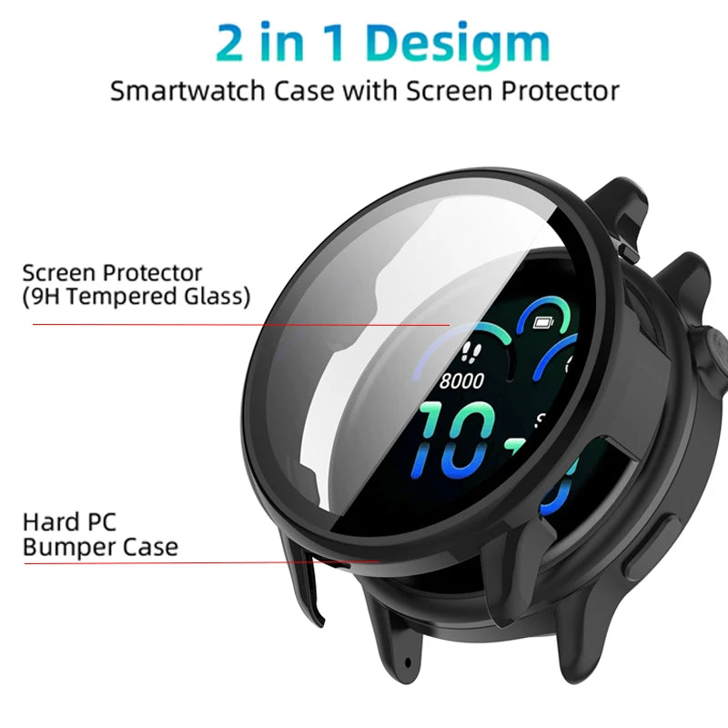 Tempered Glass Screen Protector + Case for Garmin Vivoactive 6 – All-Around Hard Bumper Cover