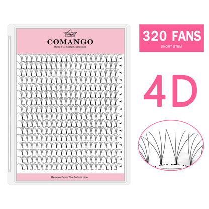 CoMango Wispy Premade Volume Lash Fans – 3-10D Individual Short Stem Faux Mink Russian Eyelash Extensions, 320 Fans