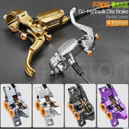Frog Wake FV4 Mountain Bike Hydraulic Disc Brake Kit – 180mm Rotors, Aluminum 4-Piston Calipers & Levers for MTB