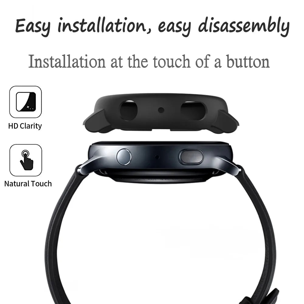 Samsung Galaxy Watch Active 2 Protective Case - Full Coverage Bumper with Tempered Glass Screen Protector for 40mm & 44mm