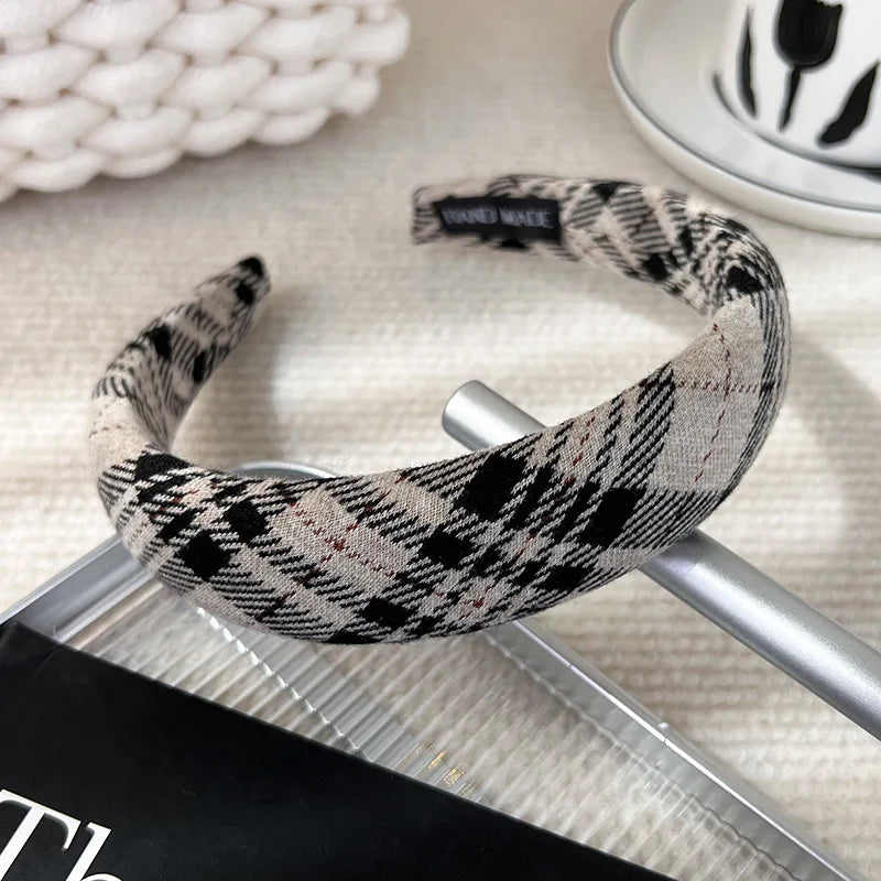 Autumn/Winter Black & White Plaid Headband – Sponge Wide Hair Band, Elegant Hair Hoop for Women & Girls, Fashion Hair Accessories