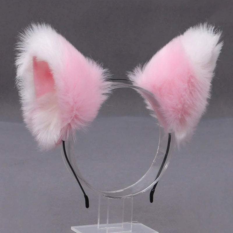 Lolita Animal Cat & Fox Ear Hair Hoops — Cosplay Faux Fur Hairband for Girls, Halloween Anime Headwear Accessory