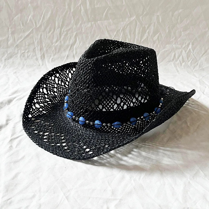 Melesh Western Women's Mint Green Cowboy Hat – Straw, Wide Brim, Plasticity Strong for Sunshine & Beach Wear