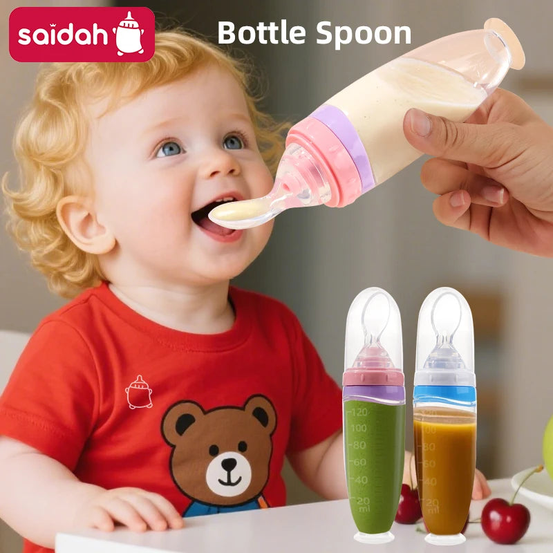120ml Infant Silicone Food Squeeze Feeder – Baby Fruit Puree & Rice Paste Dispenser with Detachable Spoon