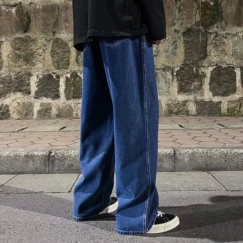 Men’s Loose Straight Leg Jeans - 2026 Streetwear Wide-Leg Fashion Pants in Black & Light Blue