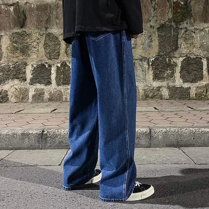 Men’s Loose Straight Leg Jeans - 2026 Streetwear Wide-Leg Fashion Pants in Black & Light Blue
