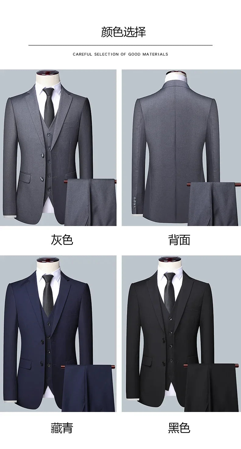 2024 Men's 3-Piece Suit Set – Blazer, Vest & Trousers | Formal Business & Wedding Outfit M-6XL