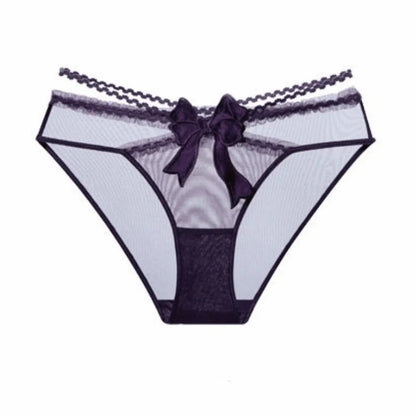 Women’s Low-Waist Lace Briefs - Breathable Mesh Sheer Panties with Bow Detail