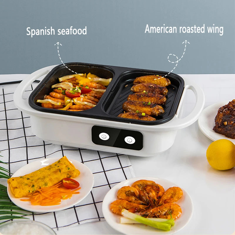 2 in 1 Non-Stick Shabu Pot and Griddle - Multi-Cooker for BBQ, Shabu Shabu, Steaks, Ramen and Noodles, Electric Cooking Pot