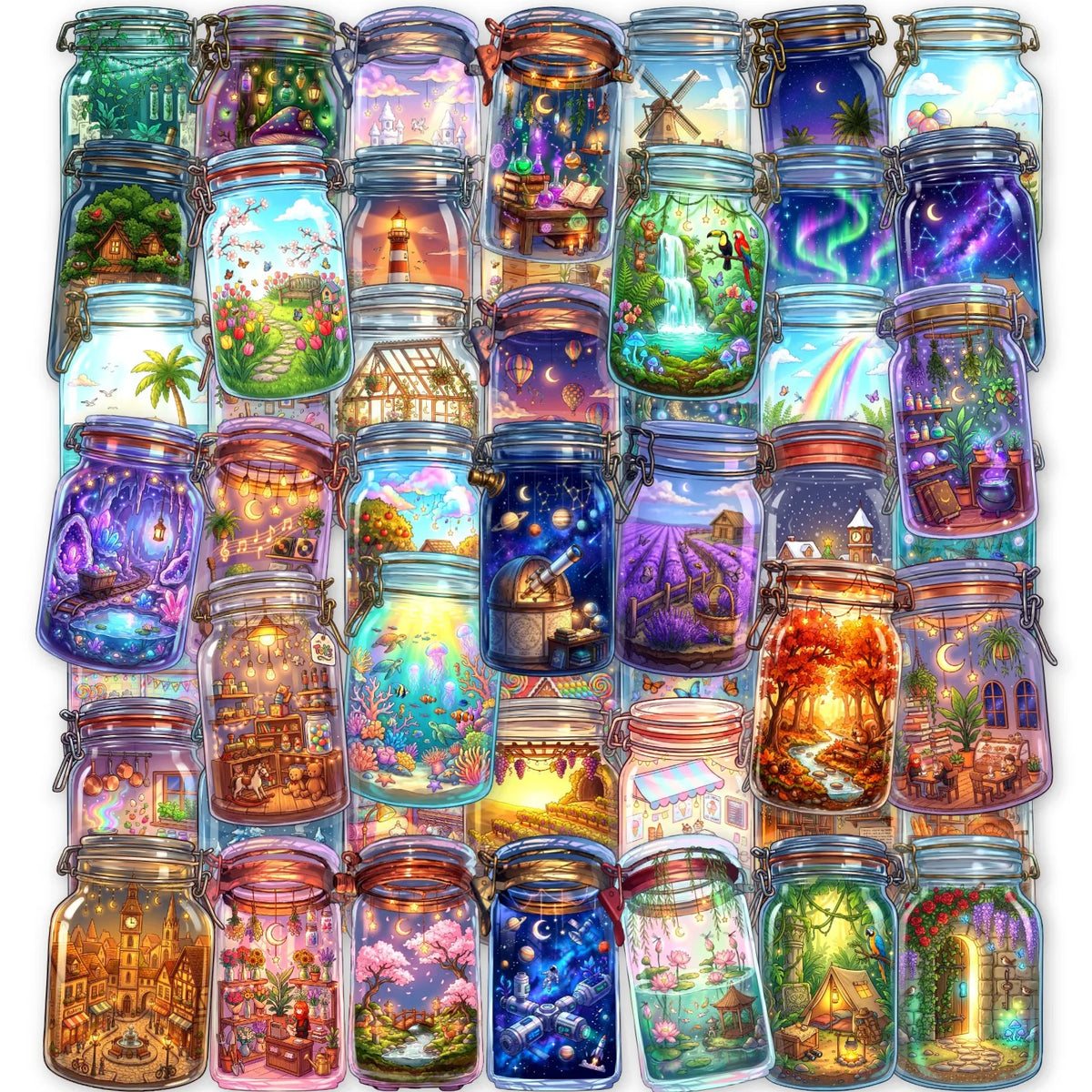 50PCS Miniature Scenery Stickers - Fantasy Aesthetic Waterproof Decals for Laptops, Scrapbooks, Luggage & DIY Crafts