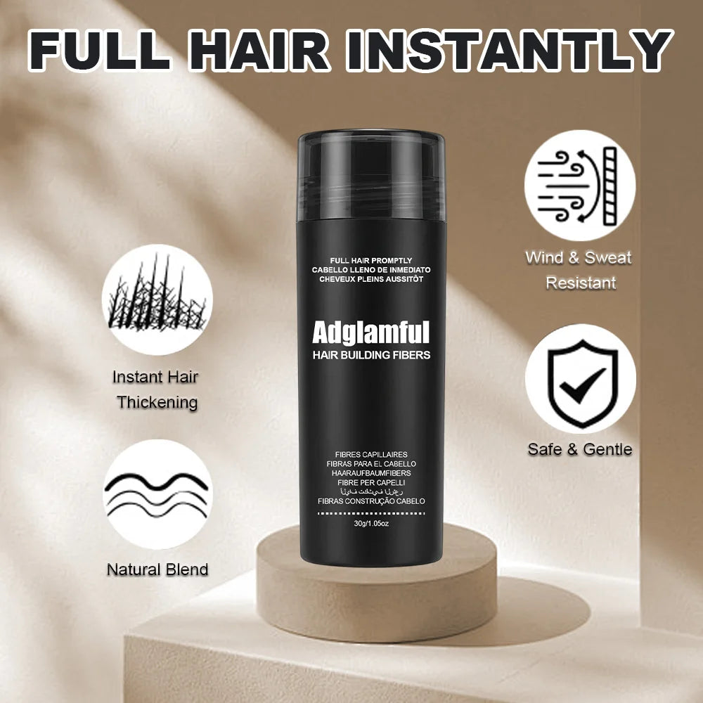 Aadglamful Hair Fiber Powder 30g – Instant Hair Volumizing & Hairline Filler for Natural-Looking Density, Unisex Styling Solution for All Occasions