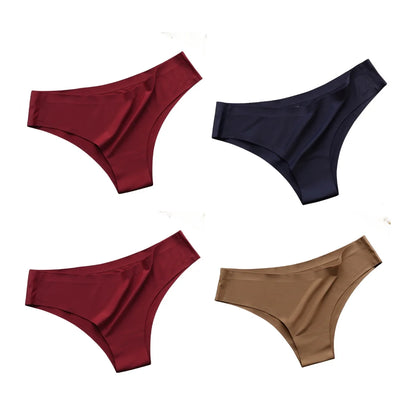 4PCS Seamless Brazilian Panties Set – Ice Silk Ultra-Thin Low Waist Women’s Briefs Sexy Soft Breathable Bikini Lingerie Underwear