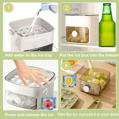 50 Cube Ice Maker Tray - Double Layer Refrigerator Ice Mold with Easy Press Cap & Kitchen Ice Storage Container