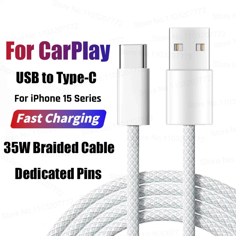 35W USB-C CarPlay Cable for iPhone 16 15 Pro Max – Fast Charging & Data Transfer