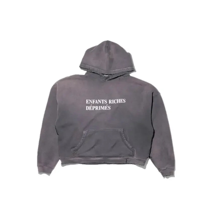 Washed Casual Hoodie Sweatshirt — Unisex Loose-Fit Street Style Crew Neck with Lip Print Letter Design, Vintage Comfortable Top