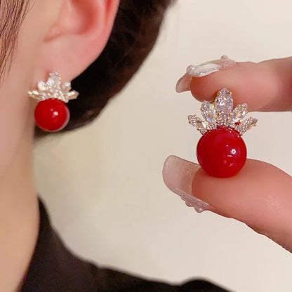 French Retro Drop Earrings – Glazed Semi-Circular Zircon Inlaid Luxury Earrings for Women, Perfect Party Jewelry
