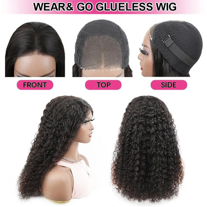 Water Wave Glueless Wig : Pre-Cut HD Lace Wig 180% Density - Natural Wave Curly Human Hair Wigs for Women