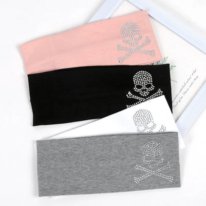 Skull Rhinestone Hairband - Retro Punk Wide-Edge Sports Headband with Elastic Anti-Sweat Design