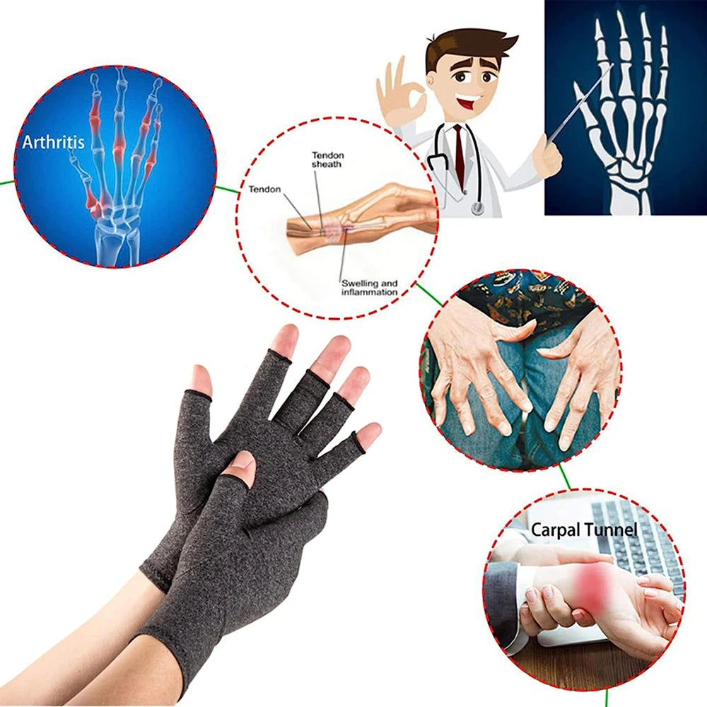 Arthritis Compression Gloves - Relief for Rheumatoid, RSI, Carpal Tunnel, Fingerless Gloves for Typing & Daily Work