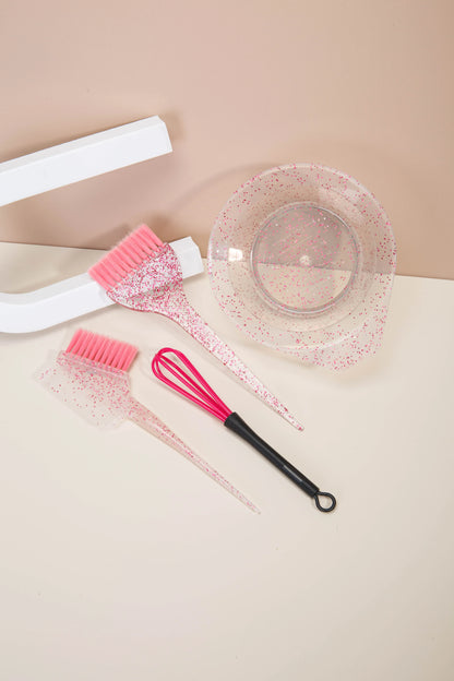 4pcs Hair Styling & Highlight Dyeing Set – Sparkling Comb, Oil Brush, Single-Sided Soft Hair Pearl Dyeing Brush