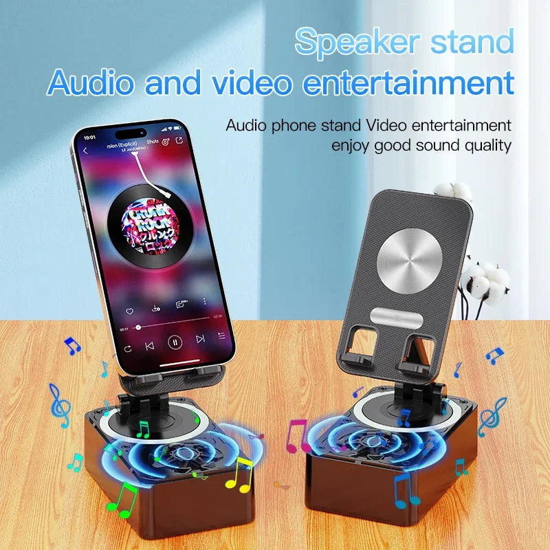 3-in-1 Phone Stand - Bluetooth Speaker, Power Bank & Rotating Foldable Holder for Phones and Tablets
