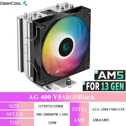 DEEPCOOL AG400 ARGB CPU Air Cooler – 4 Heat Pipe PWM 220W TDP High Performance Cooling for Intel LGA1700/1200/115X & AMD AM4/AM5