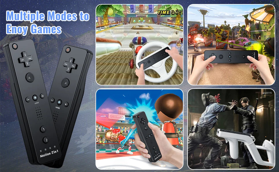 2-in-1 Nintendo Wii Controller Set — Wireless Motion Plus Gamepad with Silicone Case