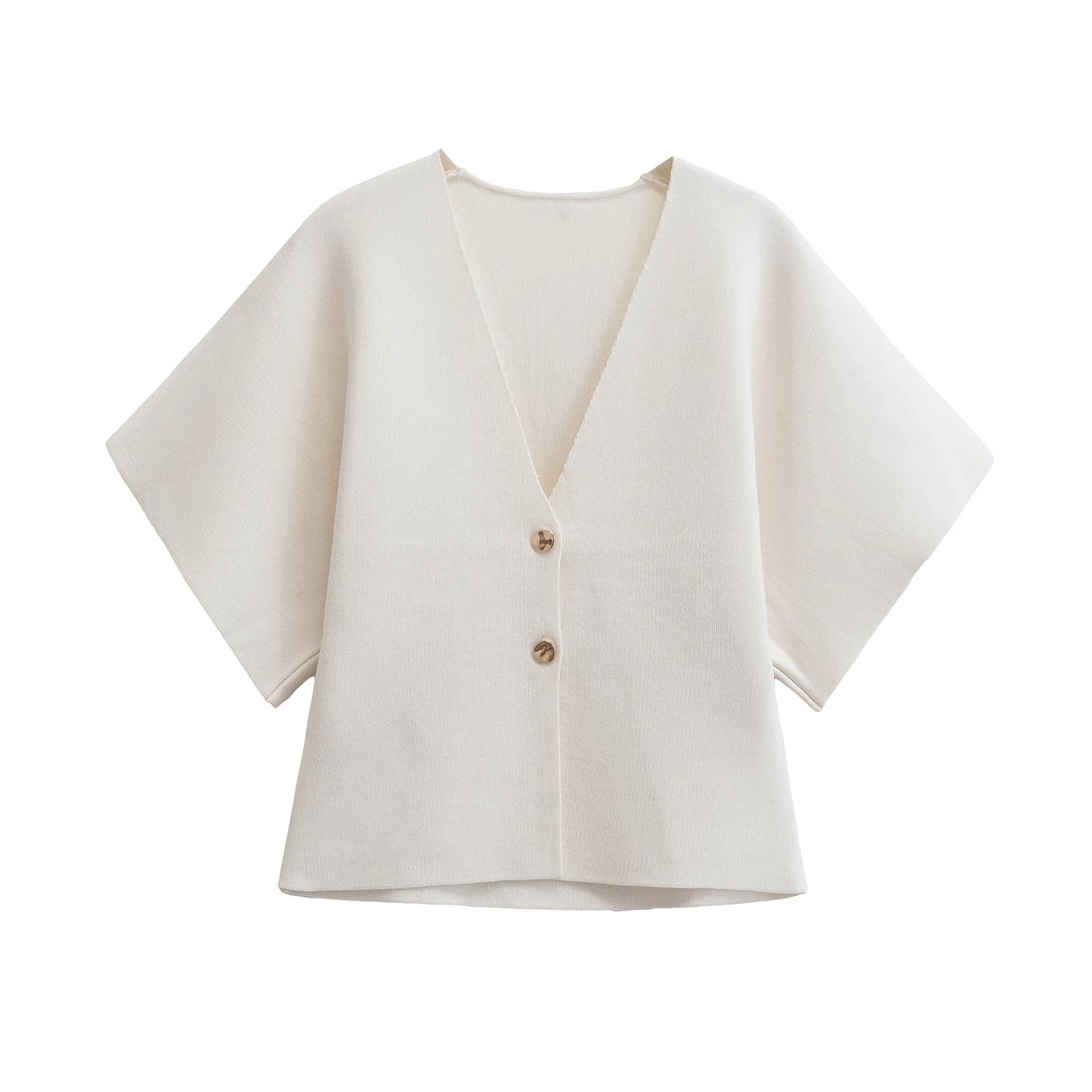 2024 Women’s Casual V-Neck Short Sleeve Knitted Top – Simple Plain Autumn Fashion
