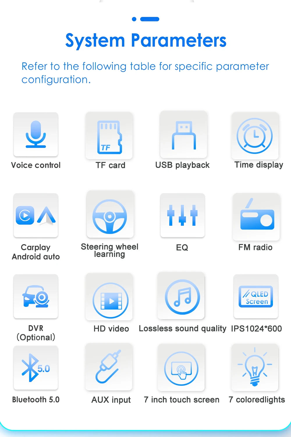 7-Inch HD Touchscreen Car Stereo - 1DIN Multimedia Player with CarPlay, Android Auto & FM Radio