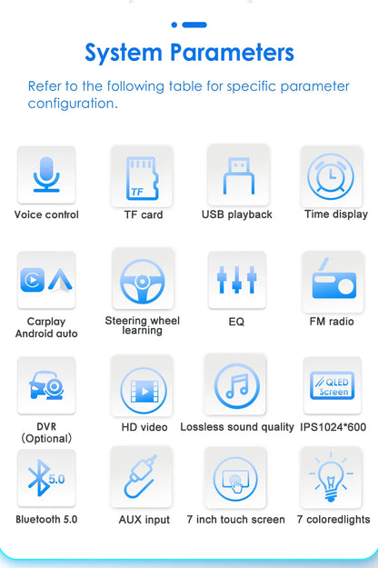 7-Inch HD Touchscreen Car Stereo - 1DIN Multimedia Player with CarPlay, Android Auto & FM Radio