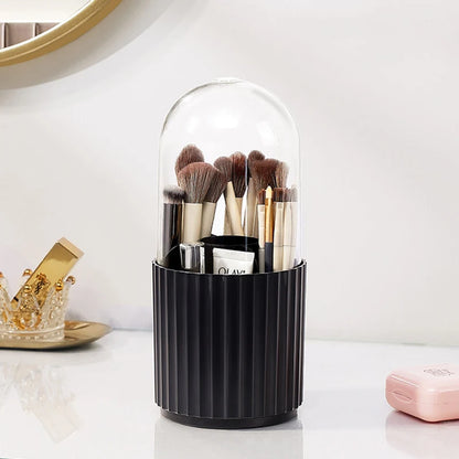 360° Rotating Makeup Brush Holder with Lid – Organizer for Vanity, Desktop, Countertop & Dresser Table