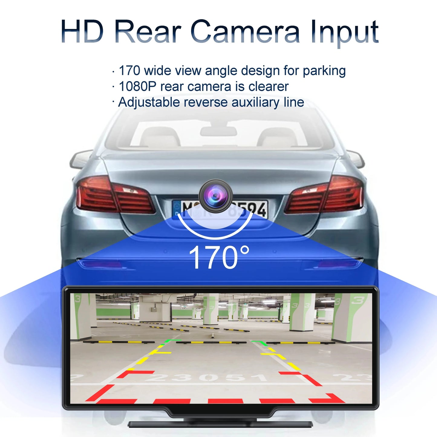 4K 10.26-Inch Dash Cam with Rearview Camera – WiFi CarPlay & Android Auto DVR, GPS Navigation, Dual Lens Mirror Recorder with AUX