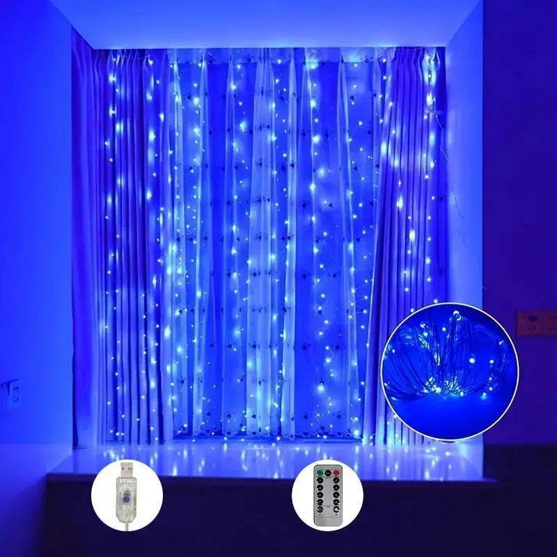 Christmas Fairy Garland Lights - USB LED Curtain String Lights with Remote Control 8 Modes for Home Wedding Bedroom Decoration