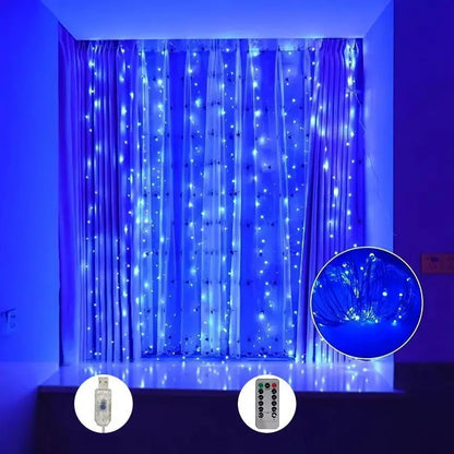 Christmas Fairy Garland Lights - USB LED Curtain String Lights with Remote Control 8 Modes for Home Wedding Bedroom Decoration