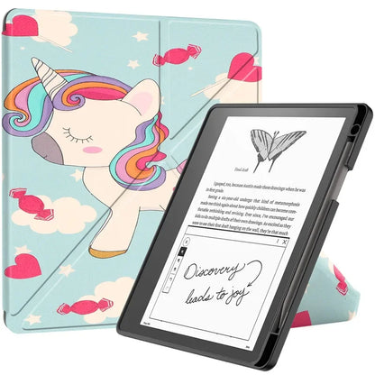 Kindle Scribe 2024 10.2″ Case — PU Leather Multi-Folding Stand with Smart Auto Wake/Sleep and Pencil Holder Ebook Cover