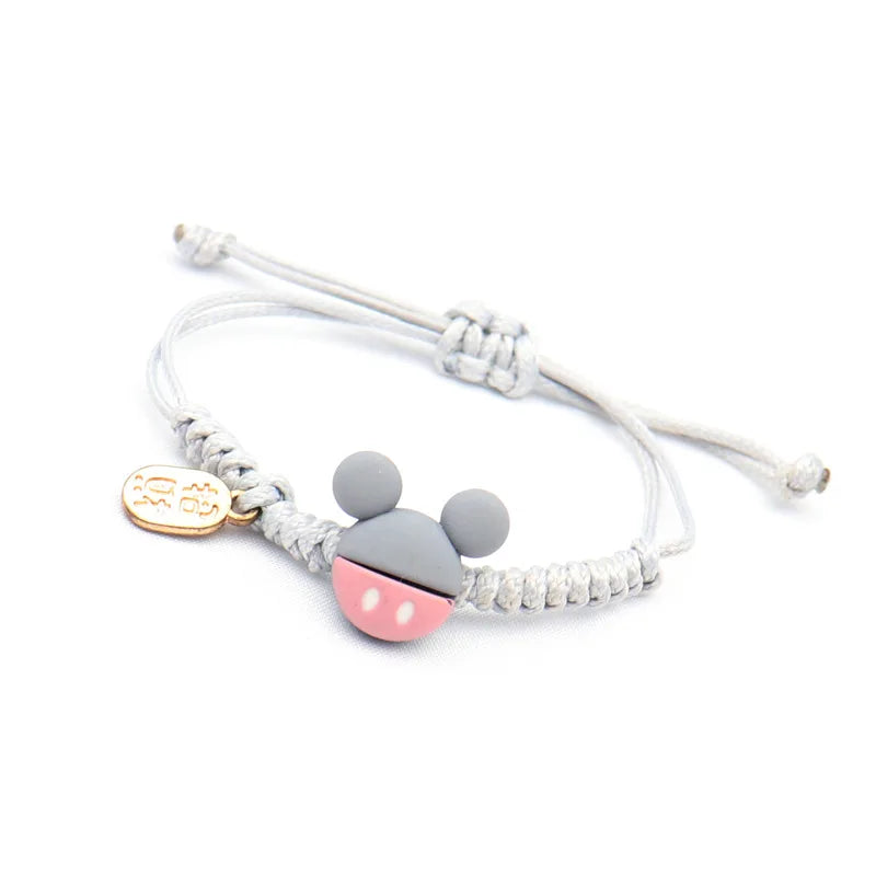 Mickey Mouse Hand-Woven Rope Bracelet – Cute Couple & Friends Fashion Jewelry, Adjustable Student Gift Wristband for Birthday & Casual Wear