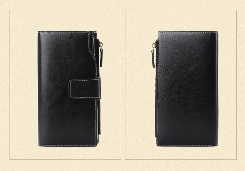 2024 New RFID Long Women’s Wallet — Genuine Leather Clutch with Zipper Coin Pocket, Card Holder & Printed Design