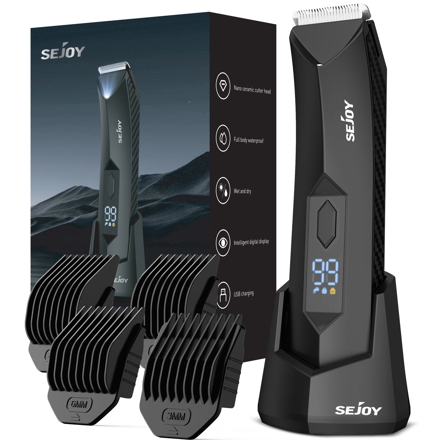 Sejoy Professional Men’s Hair Clippers – Electric Trimmer for Beard, Body, Groin & Pubic Hair Shaving