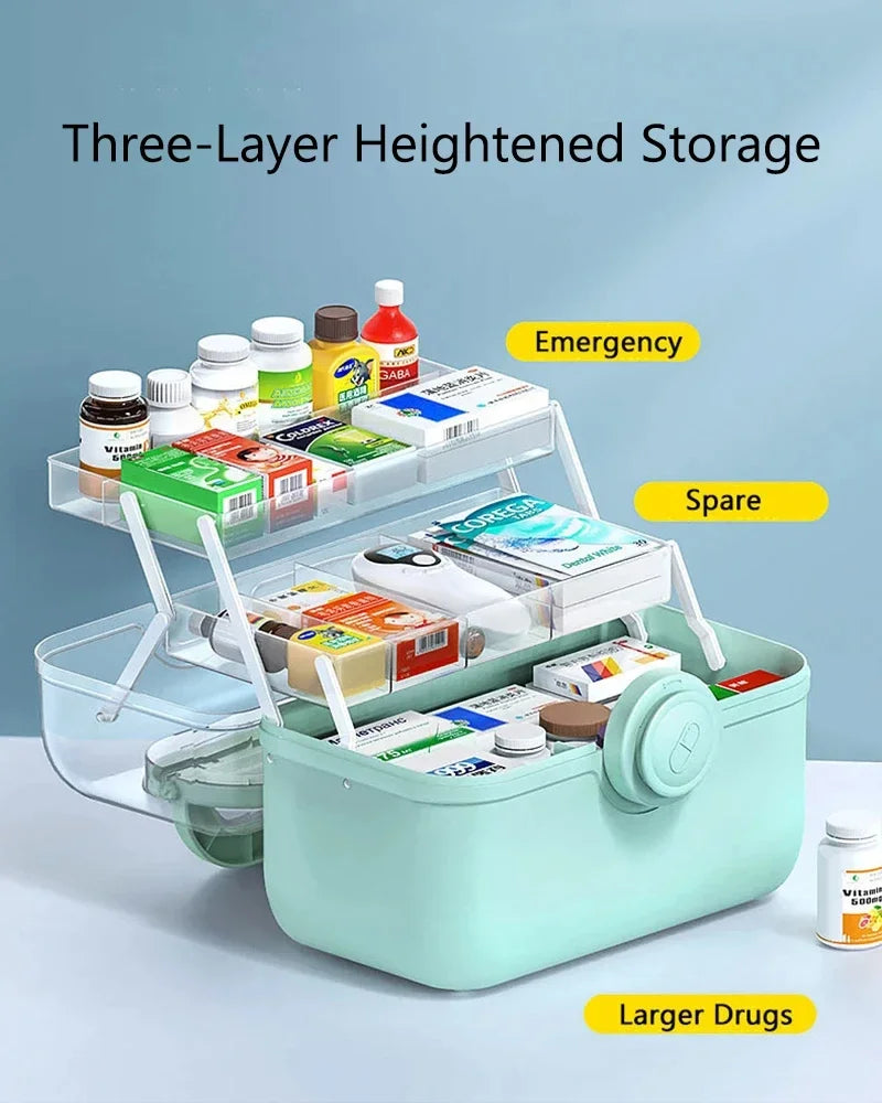 3-Layer Large Capacity Medicine First Aid Kit – Portable Multi-Layer Plastic Medical Storage Box for Household Use