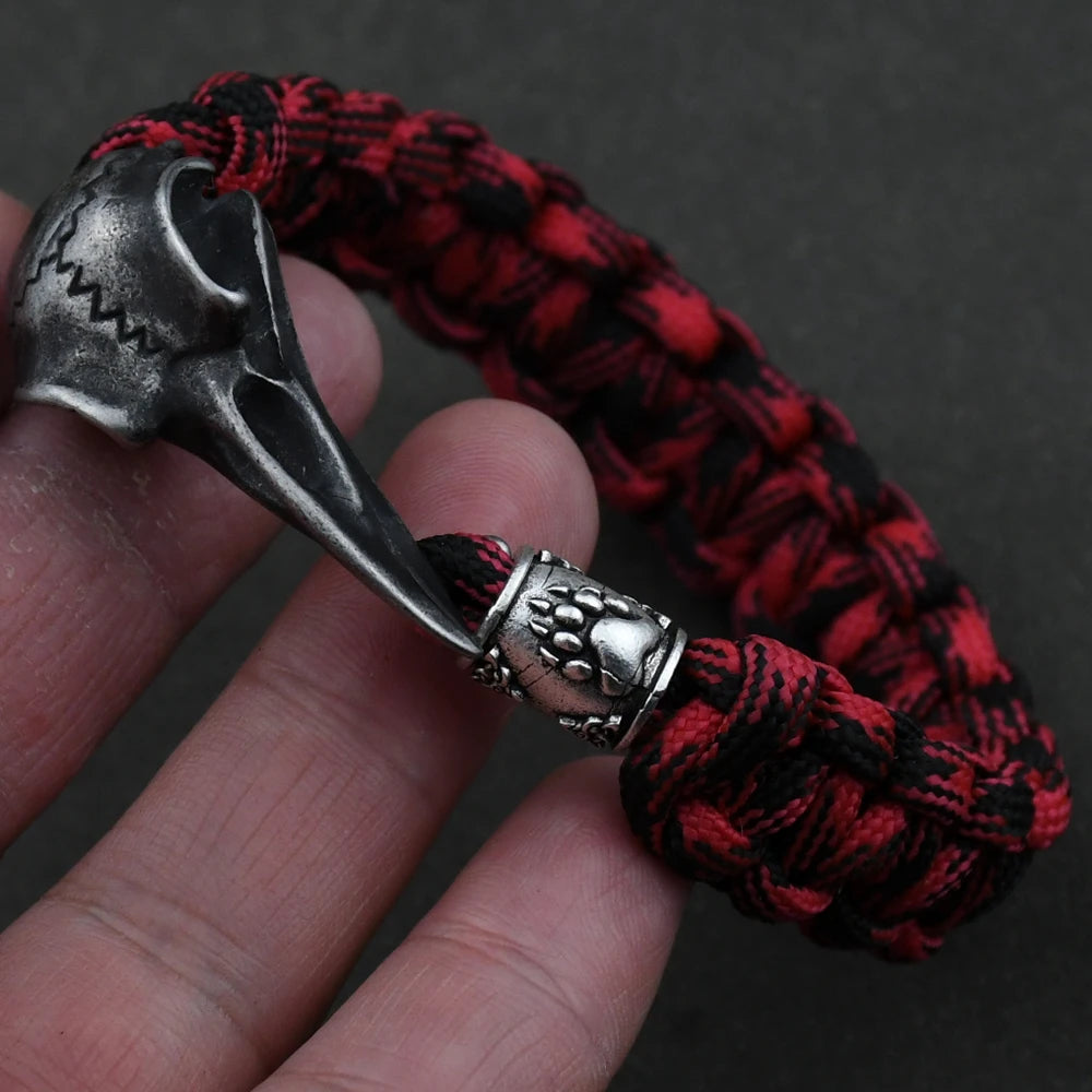 Odin Crow Skeleton Viking Bracelet - Norse Rune Bead Paracord Rope Valknut Eagle Pendant Amulet Jewelry Gift