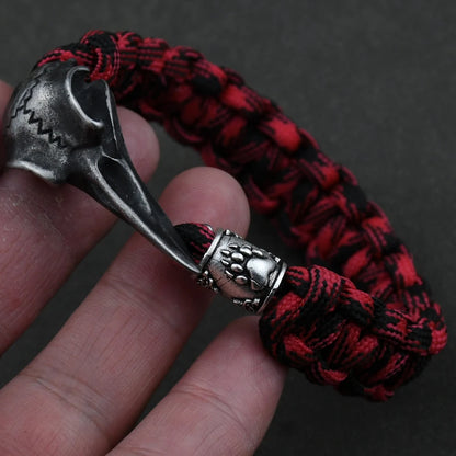 Odin Crow Skeleton Viking Bracelet - Norse Rune Bead Paracord Rope Valknut Eagle Pendant Amulet Jewelry Gift