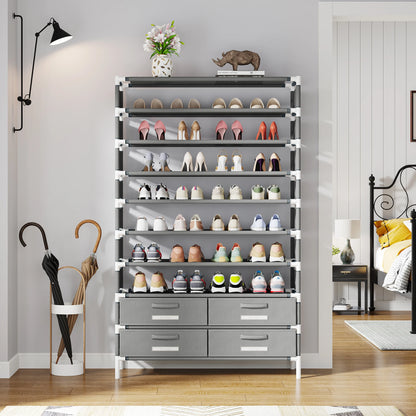 Tribesigns 10-Tier Shoe Rack Organizer – Vertical Shoe Shelf with 4 Drawer Bins, Holds 32 Pairs for Closet & Entryway