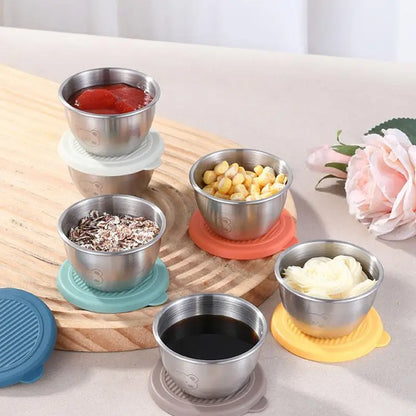 1/6-Piece Stainless Steel Salad Dressing Containers – 80ml Leakproof Cups with Silicone Lids for Lunch & Picnic