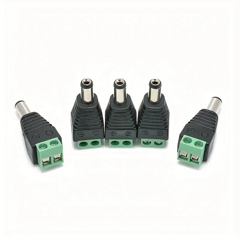 5-Pair 12V DC Power Connector Set - 2.1mm × 5.5mm Male & Female Barrel Plug Jack for LED Strips, Cameras & Power Supplies