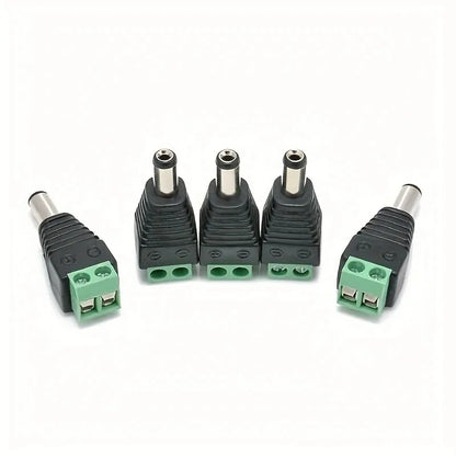 5-Pair 12V DC Power Connector Set - 2.1mm × 5.5mm Male & Female Barrel Plug Jack for LED Strips, Cameras & Power Supplies
