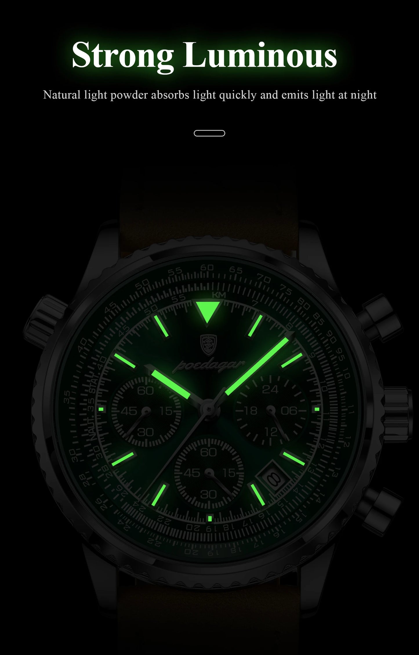 POEDAGAR Luxury Men's Quartz Watch Waterproof Luminous Date Chronograph Leather Military Sports Wristwatch