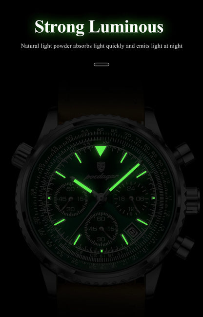 POEDAGAR Luxury Men's Quartz Watch Waterproof Luminous Date Chronograph Leather Military Sports Wristwatch